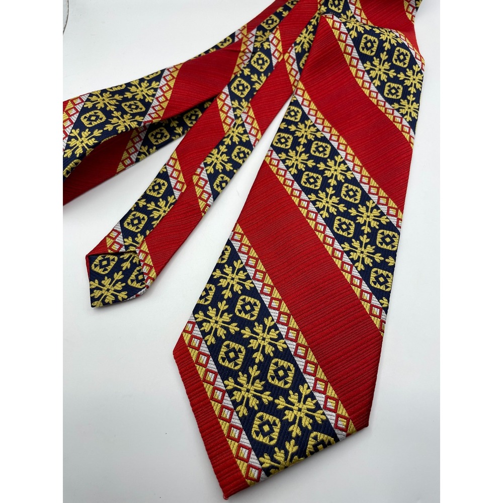 Haband Mens Red Navy Blue Gold Snowflake Striped Geometric Polyester Necktie